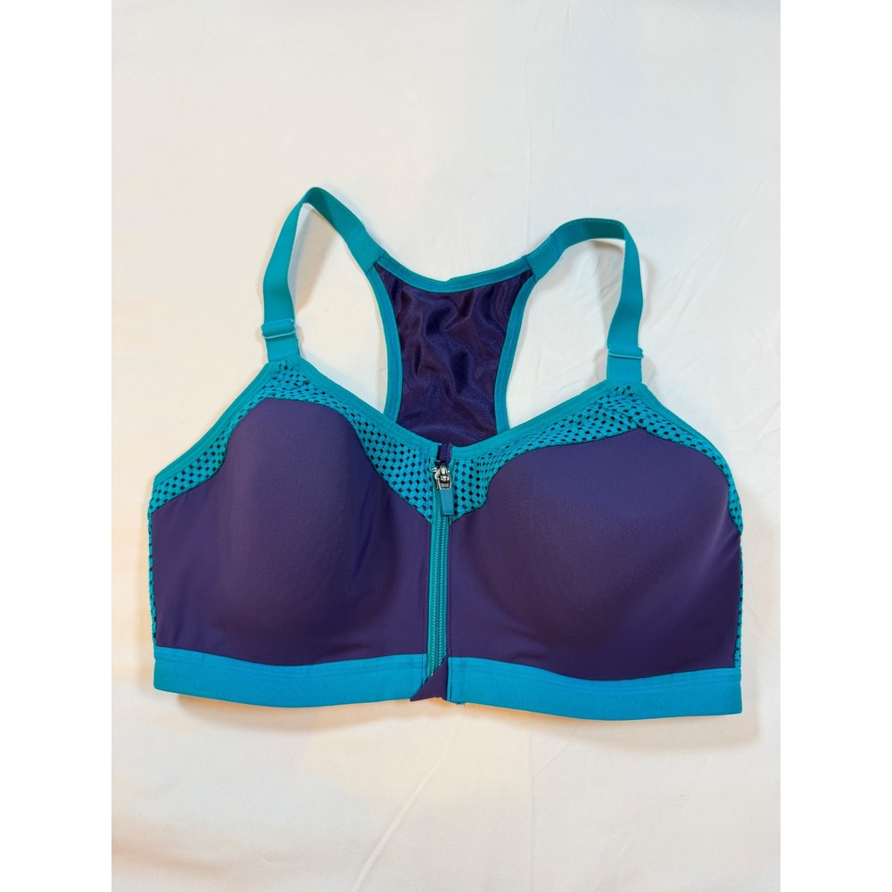 Wacoal Sport Zip Front Underwire Sports Bra Purple Teal 853222 Womens 36D